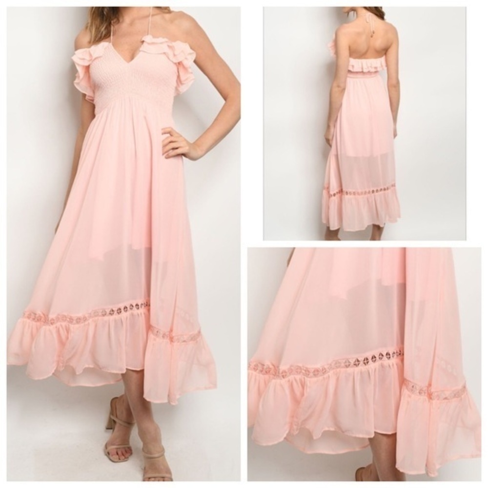 🆕Pink midi dress w/lace trim.